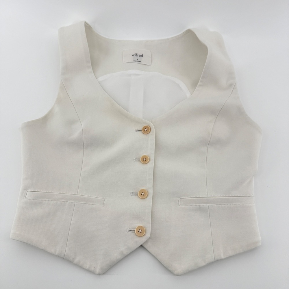 Wilfred Vest Women 2 Cream Solid Polyester Viscose Button Front Waistcoat